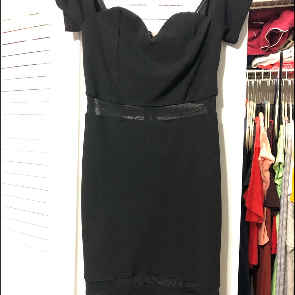 Off shoulder sheer black bodycon